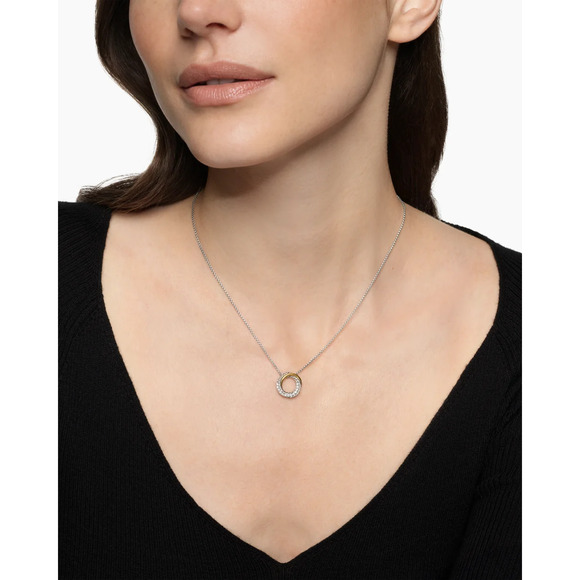 David Yurman Sterling Silver 18K Yellow Gold/Diamonds Crossover Pendant Necklace - Picture 2 of 7